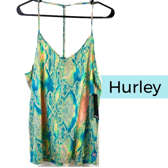 Hurley Tops - 🆕HURLEY snake Blue green Neon Isabel T Tank XL